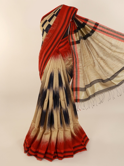 

Pothys Brown Printed Cotton Blend Saree with Jhalar Pallu