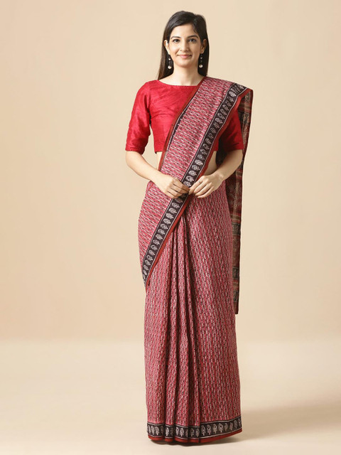 

Taneira Pink & Black Pure Cotton Printed Bagru Saree
