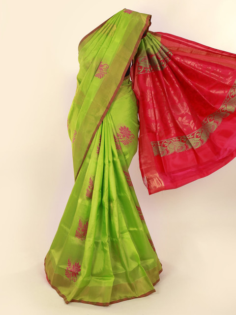 

Pothys Green & Red Pure Silk Woven Design Kanjeevaram Saree