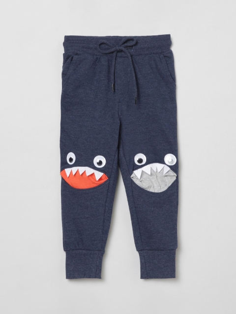 

max Boys Blue Solid Appliqued Joggers, Navy blue