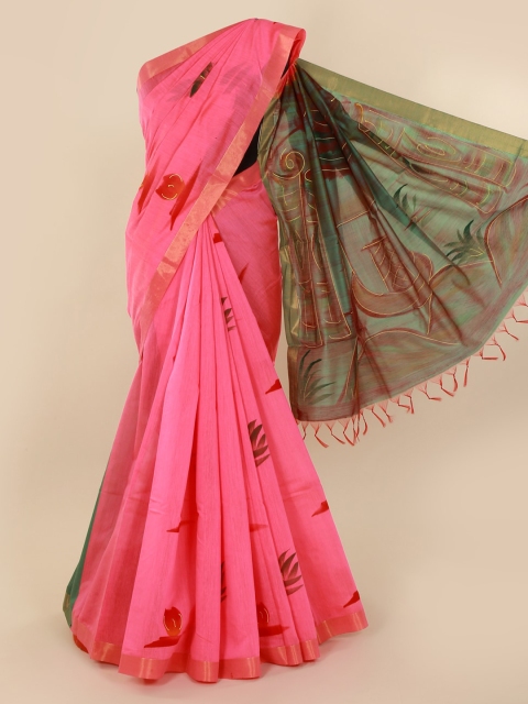 

Pothys Pink & Green Silk Cotton Printed Saree