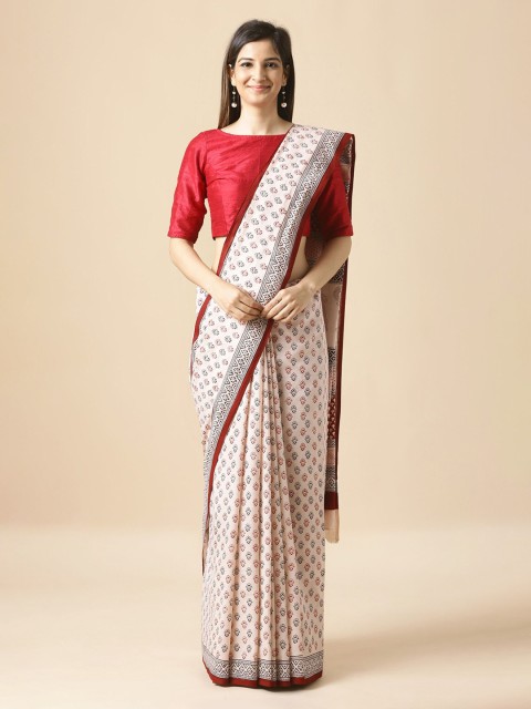 

Taneira Off-White Pure Cotton Printed Bagh Saree
