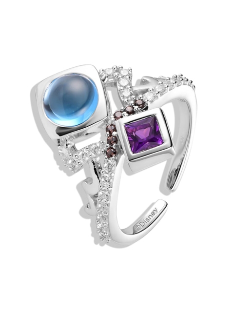 

TALISMAN Rhodium-Plated Silver-Toned & Blue CZ-Studded Handcrafted Sustainable Disney Finger Ring