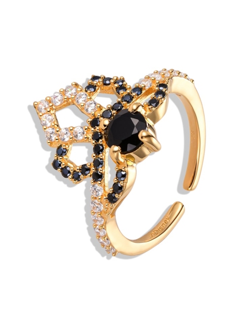 

TALISMAN Rhodium-Plated Gold-Toned & Black CZ-Studded Handcrafted Sustainable Disney Finger Ring