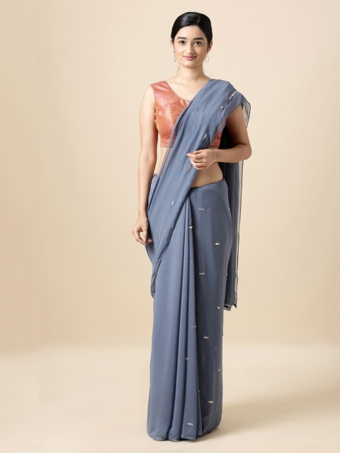 

Taneira Grey Embroidered Pure Georgette Saree