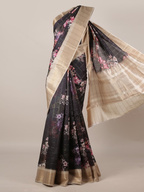 

Pothys Black & Gold-Toned Jute Silk Printed Saree