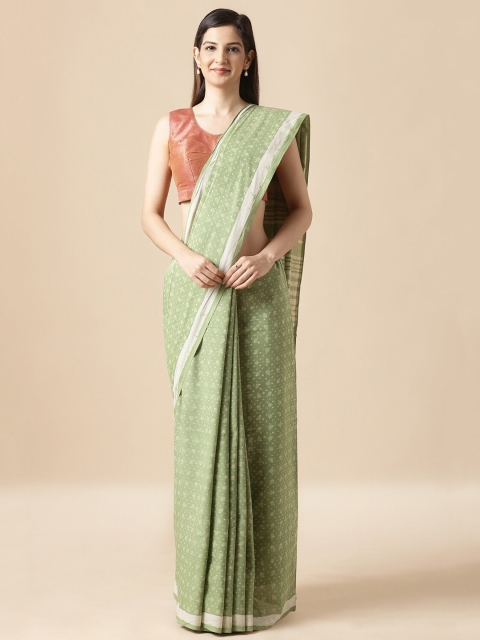 

Taneira Green Pure Cotton Printed Dabu Saree