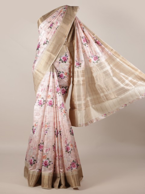

Pothys Pink & Gold-Toned Jute Silk Printed Saree