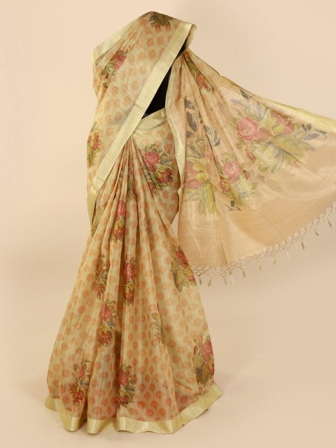 

Pothys Cream-Coloured Printed Tissue Saree
