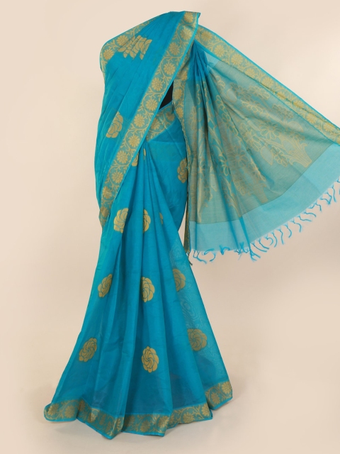 

Pothys Blue & Gold-Toned Pure Silk Woven Design Saree