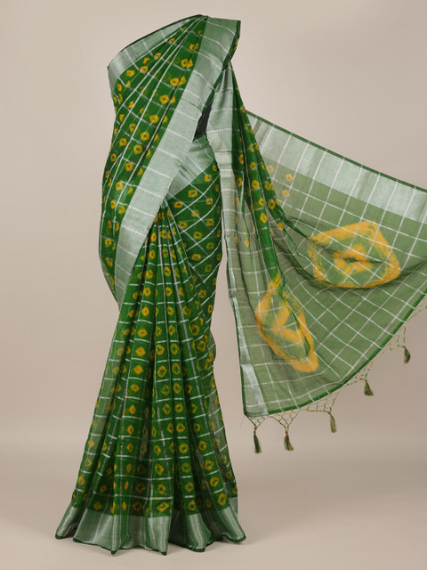 

Pothys Green Checked Linen Blend Saree