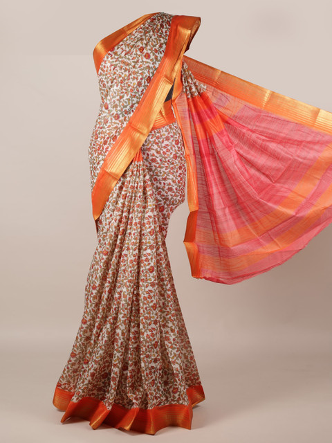 

Pothys Cream-Coloured Printed Jute Silk Saree