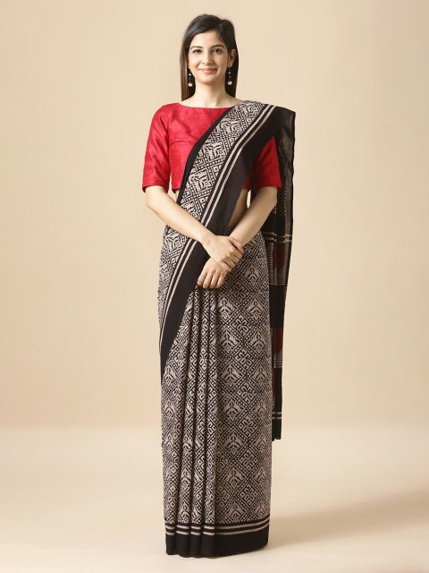 

Taneira Black & Cream-Coloured Pure Cotton Printed Bagru Saree