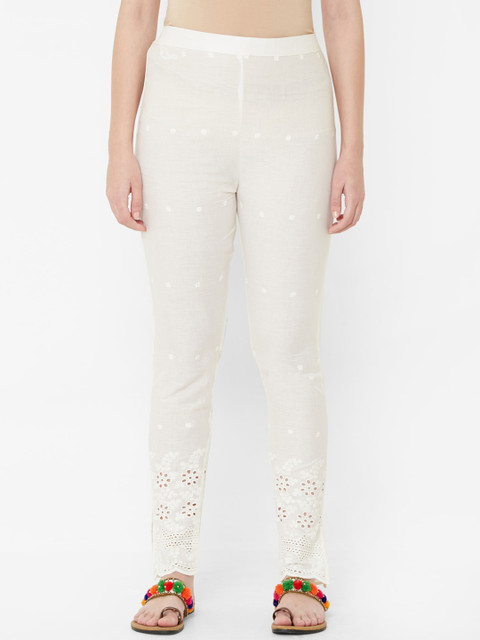 

Juliet Women Cream-Coloured Regular Fit Embroidered Regular Trousers