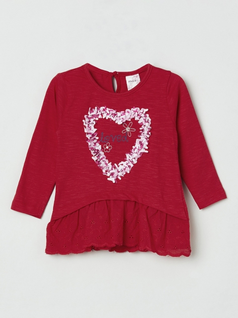 max Girls Red Printed Cotton Top