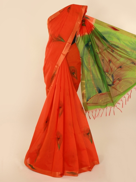 

Pothys Orange & Green Silk Cotton Printed Saree