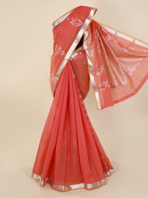 

Pothys Coral & Pink Silk Cotton Woven Design Saree