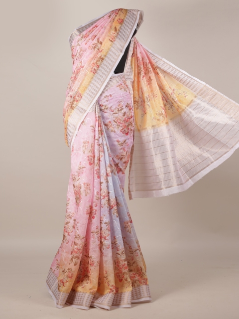 

Pothys Pink & Beige Jute Silk Printed Saree