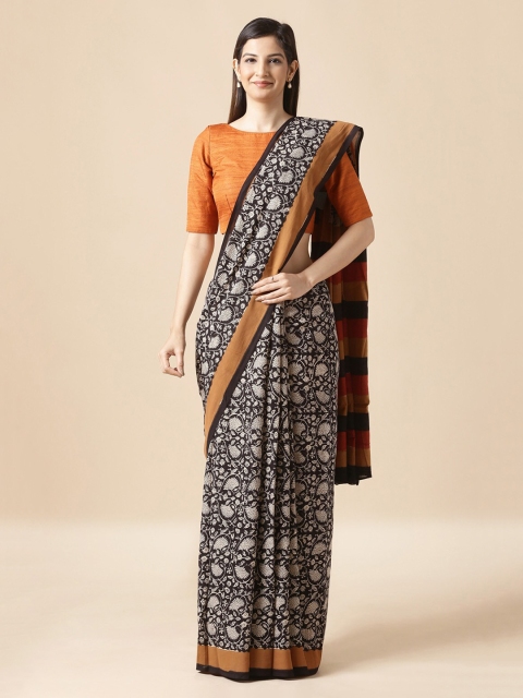 

Taneira Black & Cream-Coloured Pure Cotton Printed Bagru Saree