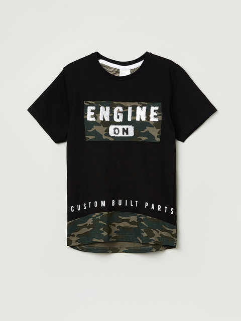 

max Boys Black Printed Round Neck Cotton T-shirt