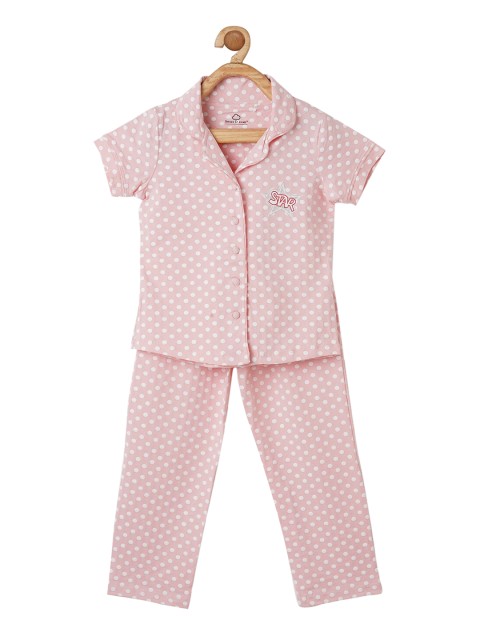 

Sweet Dreams Girls Pink & White Polka Dots Printed Night Suits