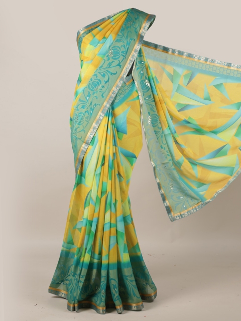 

Pothys Yellow & Blue Poly Georgette Printed Saree