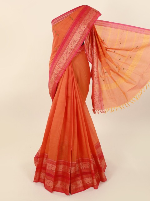 

Pothys Orange Woven Design Pure Cotton Saree