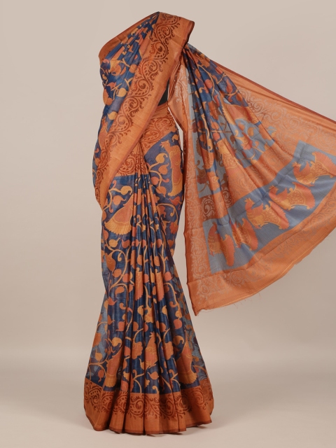 

Pothys Blue & Brown Jute Silk Printed Saree