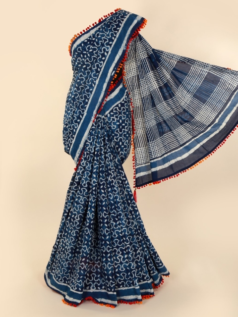 

Pothys Blue & Off-White Pure Silk Printed Saree