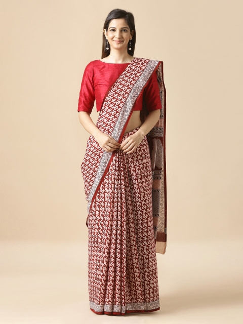 

Taneira Red & Cream-Coloured Pure Cotton Printed Bagh Saree