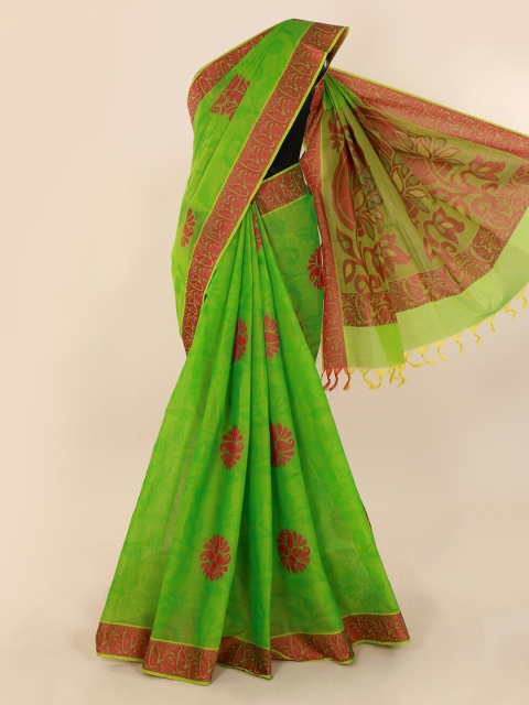 

Pothys Green & Red Pure Silk Printed Saree