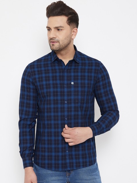 

Canary London Men Navy Blue Slim Fit Checked Casual Shirt