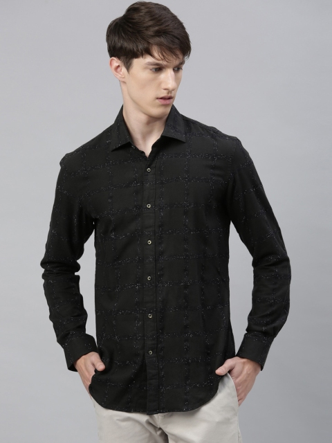 

RARE RABBIT Men Black Regular Fit Printed Casual Cotton Shirt