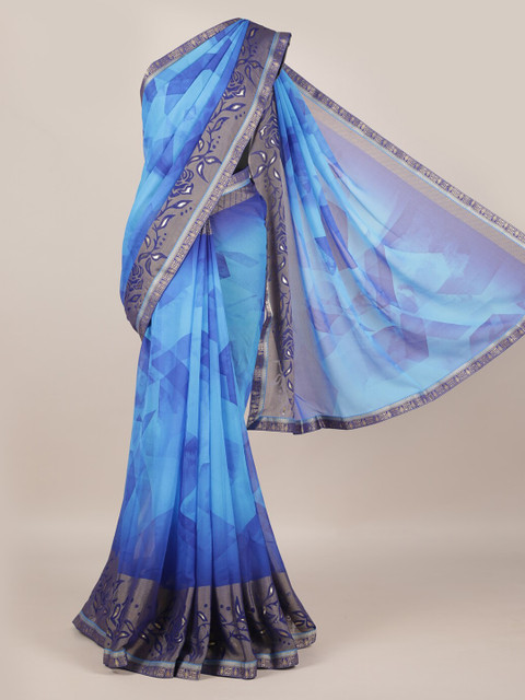 

Pothys Blue Printed Poly Georgette Saree