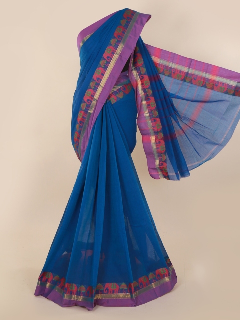 

Pothys Blue Solid Pure Silk Saree