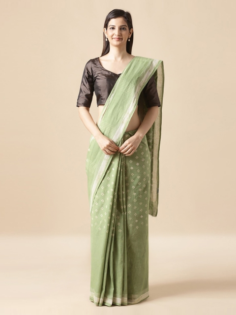 

Taneira Green & Cream-Coloured Pure Cotton Printed Dabu Saree