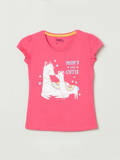 

max Girls Pink & Off-White Printed Top