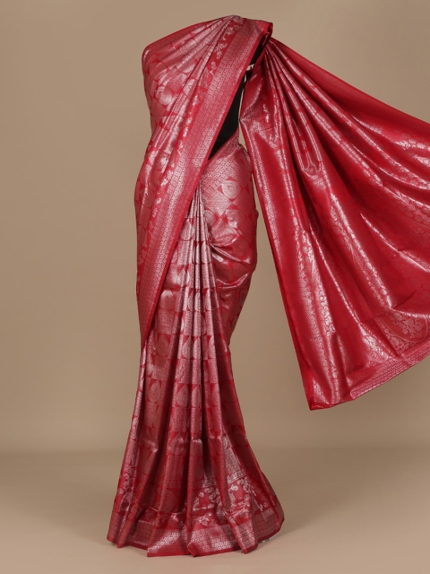 

Pothys Pink & Silver-Toned Jute Silk Woven Design Saree