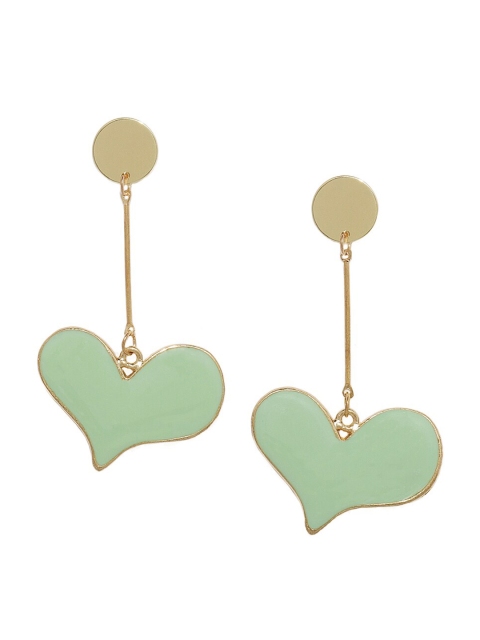 

Golden Peacock Green & Gold-Toned Handcrafted Heart Shaped Drop Earrings
