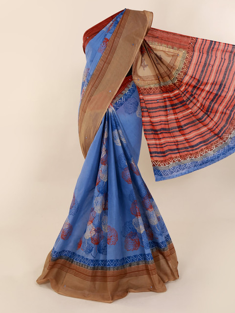

Pothys Blue Floral Printed Pure Cotton Saree