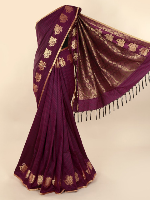 

Pothys Violet & Gold-Toned Art Silk Woven Design Saree with Jhalar Pallu