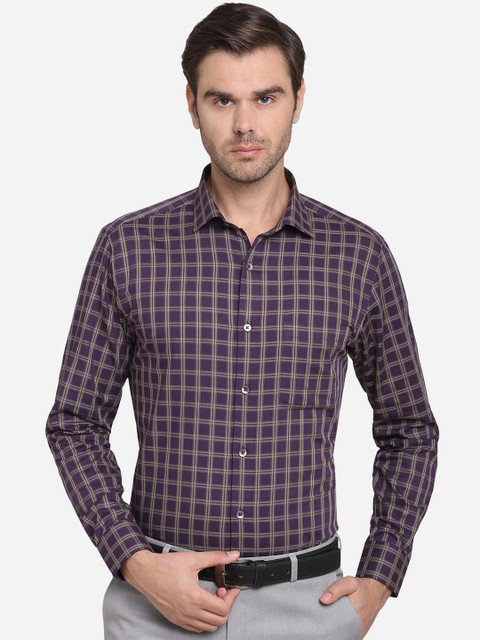 

METAL Men Purple Slim Fit Checked Formal Shirt