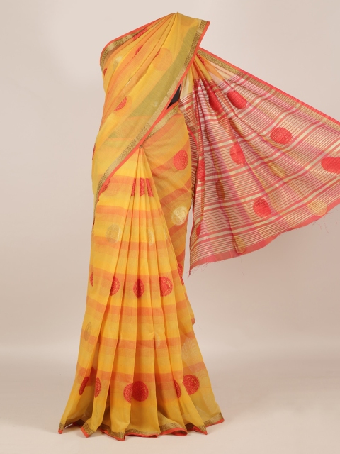

Pothys Yellow & Red Cotton Blend Striped Saree