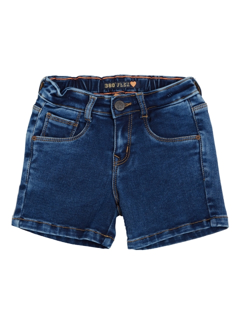 

VITAMINS Girls Navy Blue Washed Regular Fit Denim Shorts