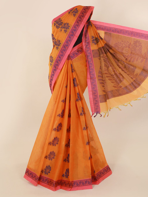 

Pothys Mustard and Pink Pure Cotton Woven Design Sustainable Saree