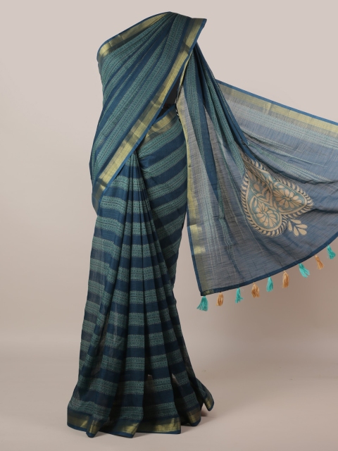 

Pothys Blue Striped Linen Blend Saree