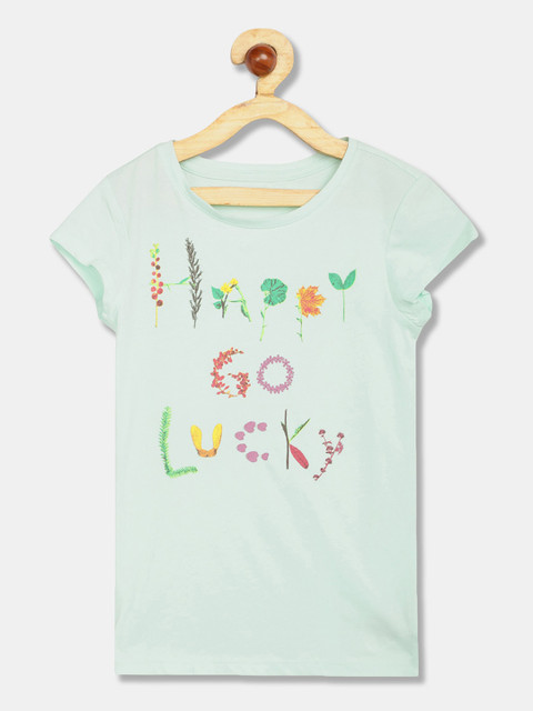 

GAP Girls Green Printed Round Neck T-shirt