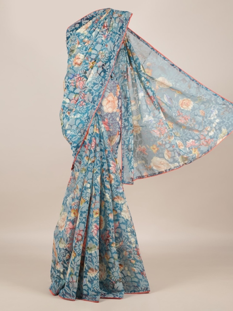 

Pothys Blue Printed Jute Silk Saree