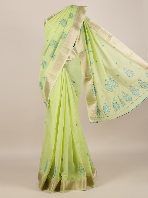 

Pothys Green Embroidered Cotton Blend Saree