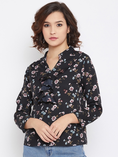 

U&F Women Black Printed Shirt Style Top